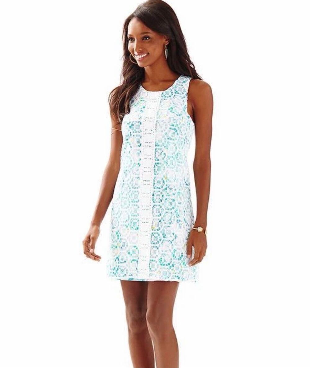 Lilly Pulitzer Rosalie Geo Macrame Lace Resort White Shift Dress size 14